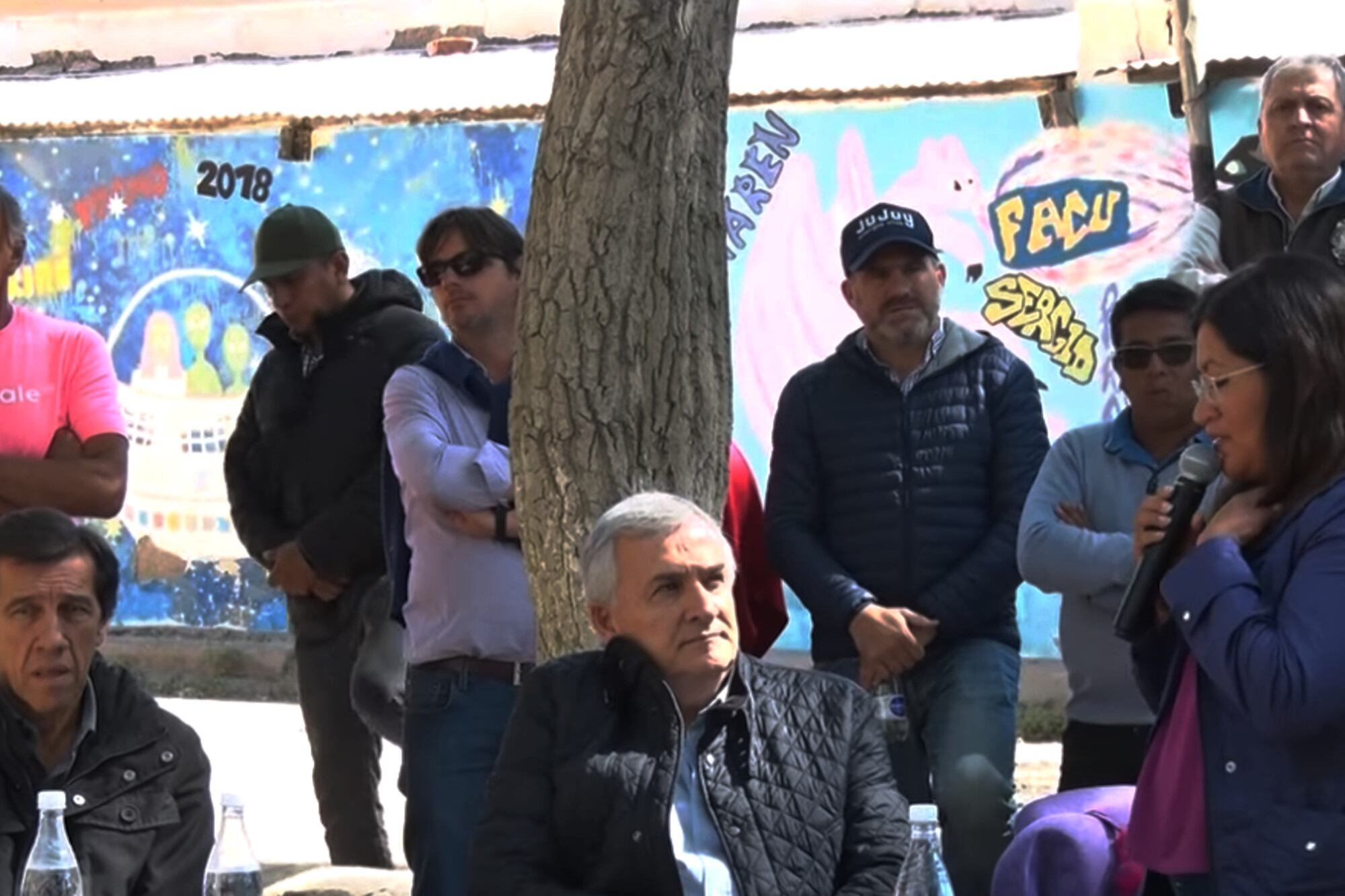 Morales en El Moreno, con Angélica Castillo (derecha) y Carlos Sadir (derecha), ministro de Hacienda y candidato a gobernador de Jujuy.