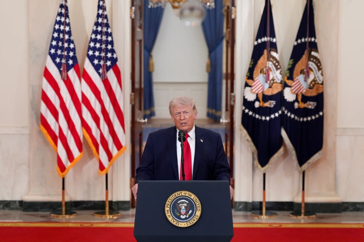 US President Donald Trump speaks during a televised address on the conflict in the Middle East, at the White House in Washington, DC, on April 1, 2026