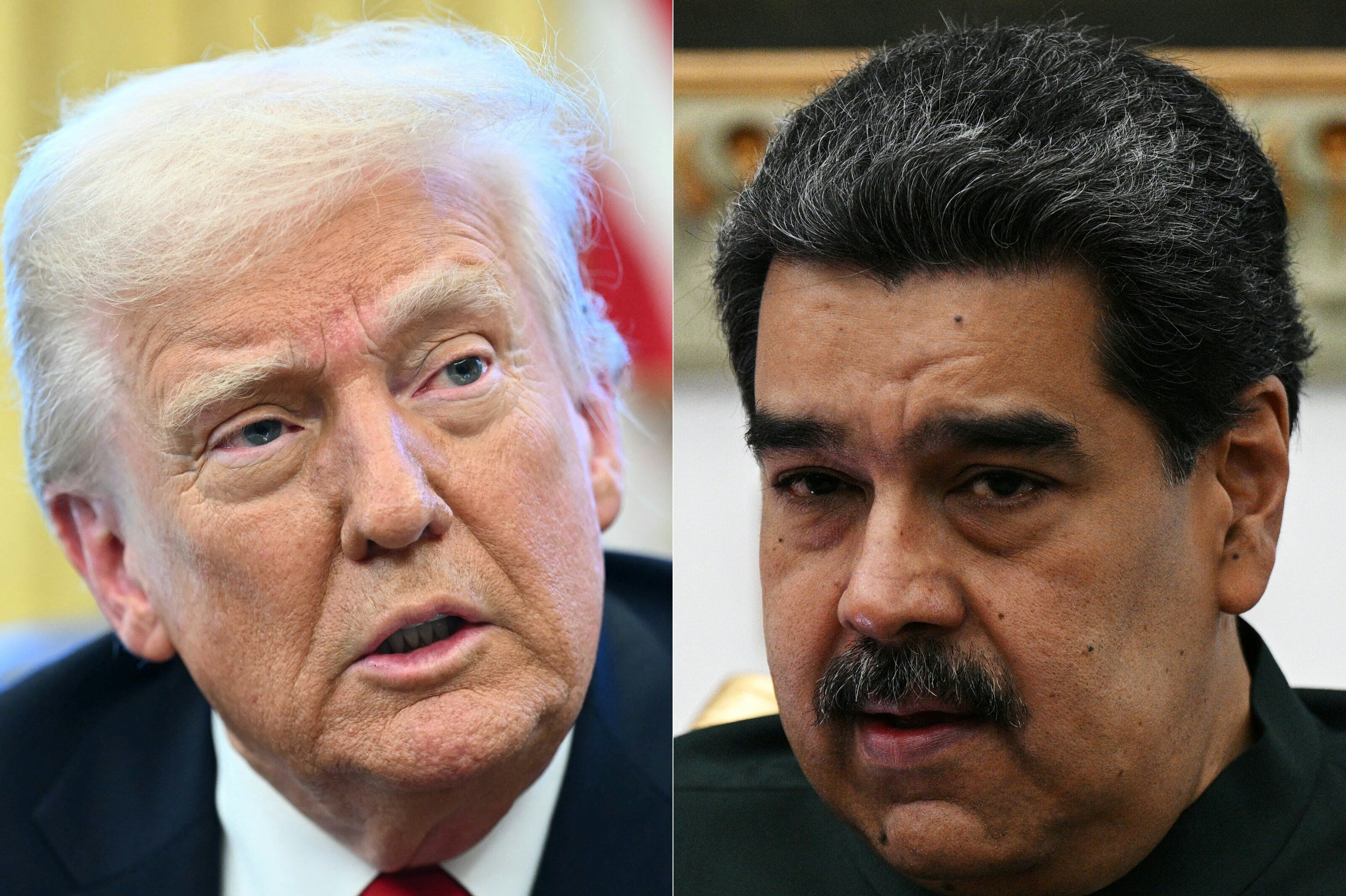 (COMBO) This combination of file pictures created on January 3, 2026 shows (L)
US President Donald Trump announcing tariffs on auto imports in the Oval Office of the White House in Washington, DC, on March 26, 2025 and (R)
Venezuela's President Nicolas Maduro attending a meeting with the Secretary General of the Organization of the Petroleum Exporting Countries (OPEC), Kuwaiti Haitham al-Ghais (out of frame), at the Miraflores presidential palace in Caracas, on September 14, 2022.. Venezuela on January 3, 2026, demanded an emergency meeting of the UN Security Council to discuss the US military strikes on the country, amid uncertainty over the whereabouts of President Nicolas Maduro. (Photo by Mandel NGAN and Federico Parra / AFP)