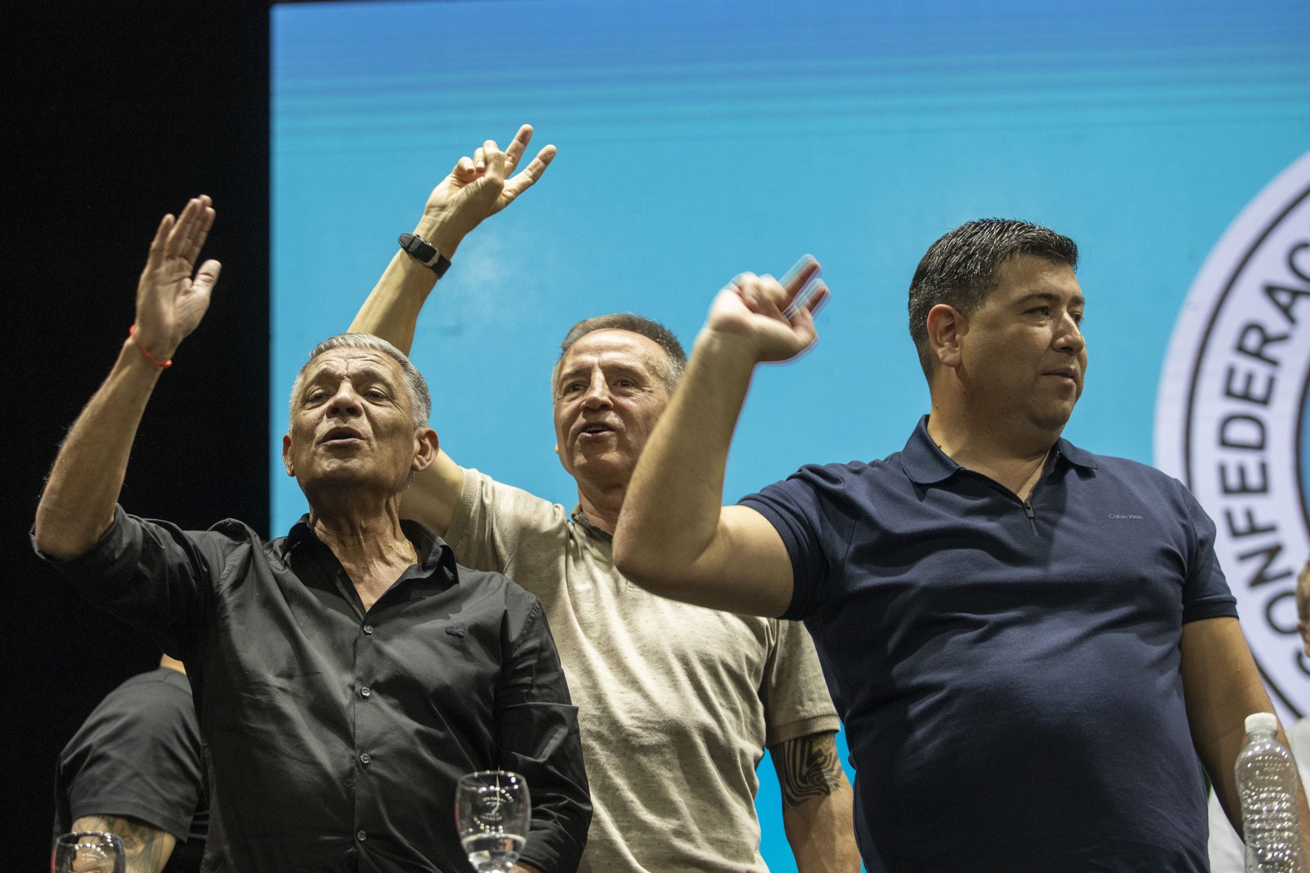 Triunvirato CGT, Jorge Sola (Seguro), Cristian Jerónimo (Vidrio) y Octavio Arguello (Camioneros)