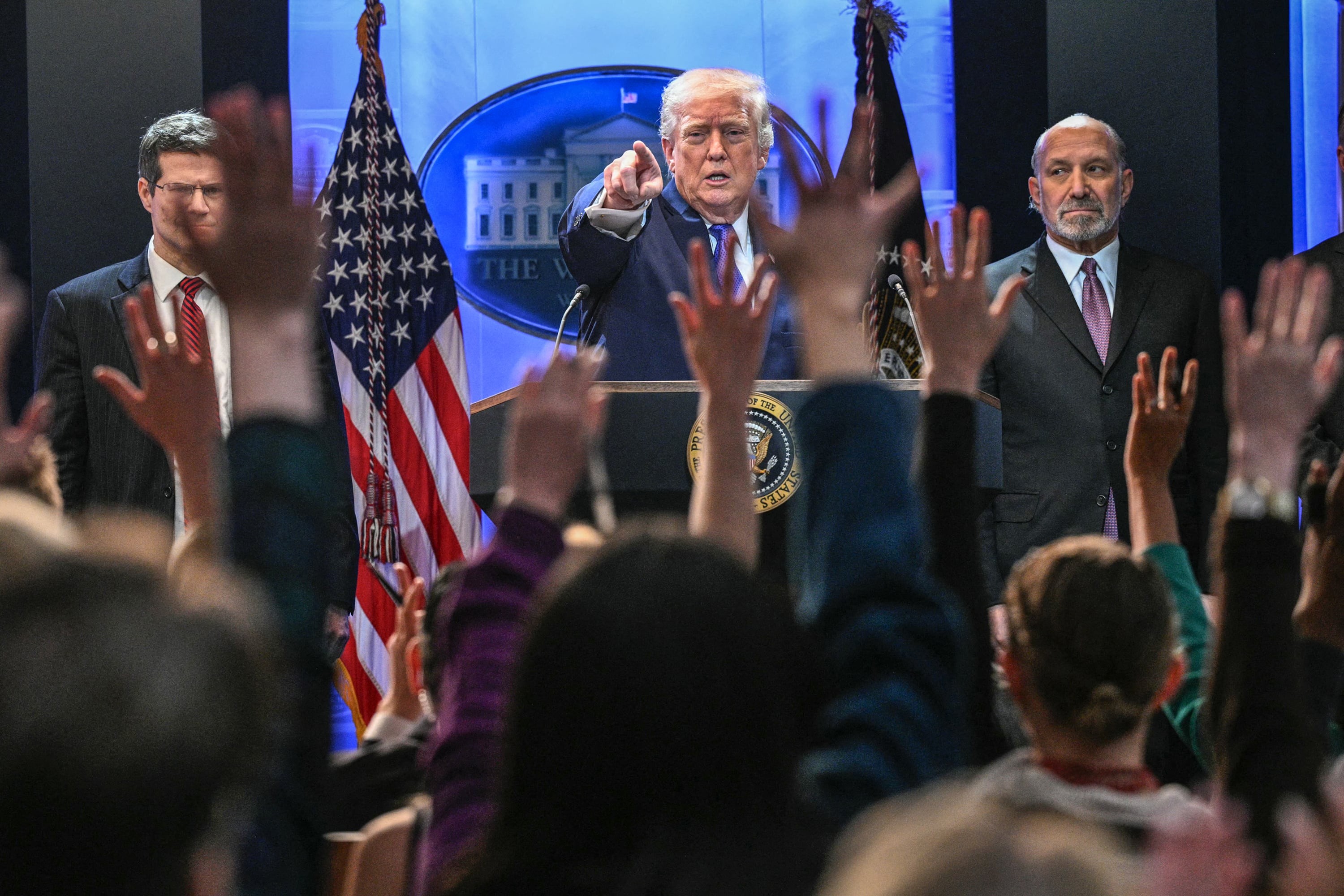 , DC, on February 20, 2026. US President Donald Trump will hold a press conference Friday to discuss the Supreme Court's ruling against a major part of his tariffs, spokeswoman Karoline Leavitt said. (Photo by Mandel NGAN / AFP)