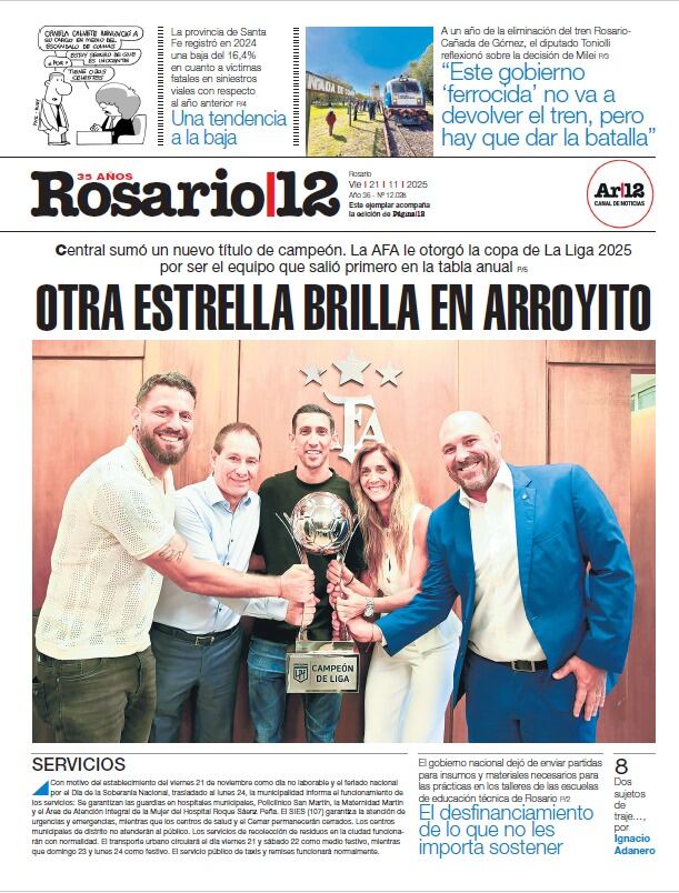 Central sumó un nuevo título de campeón. La AFA le otorgó la copa de la liga 2025 por ser el equipo que salió primero en la tabla anual.