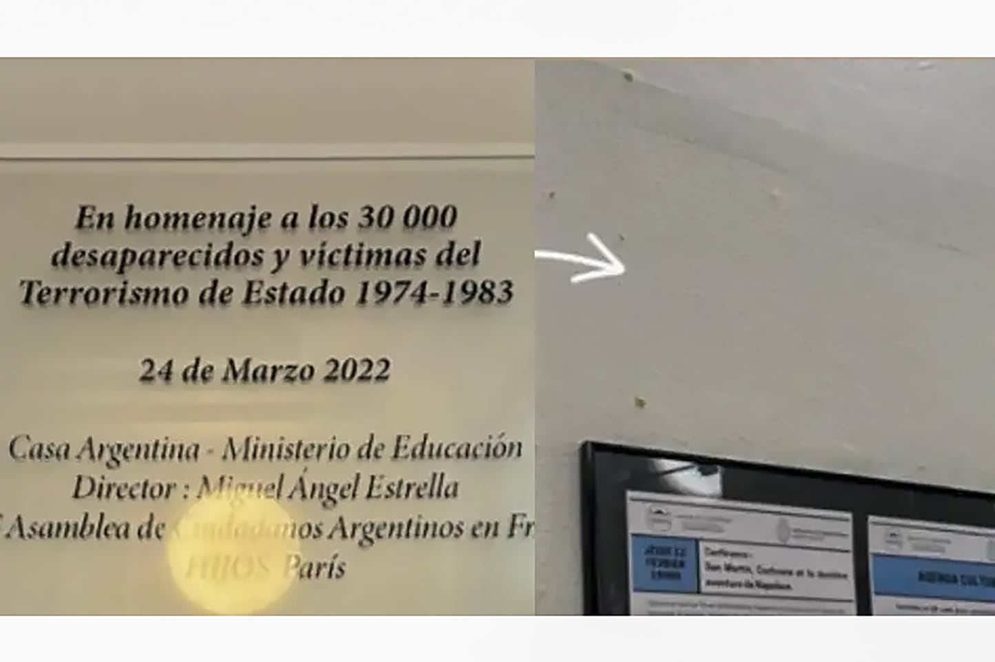 Retiran una placa de los 30 mil desaparecidos de la Casa de Argentina en París