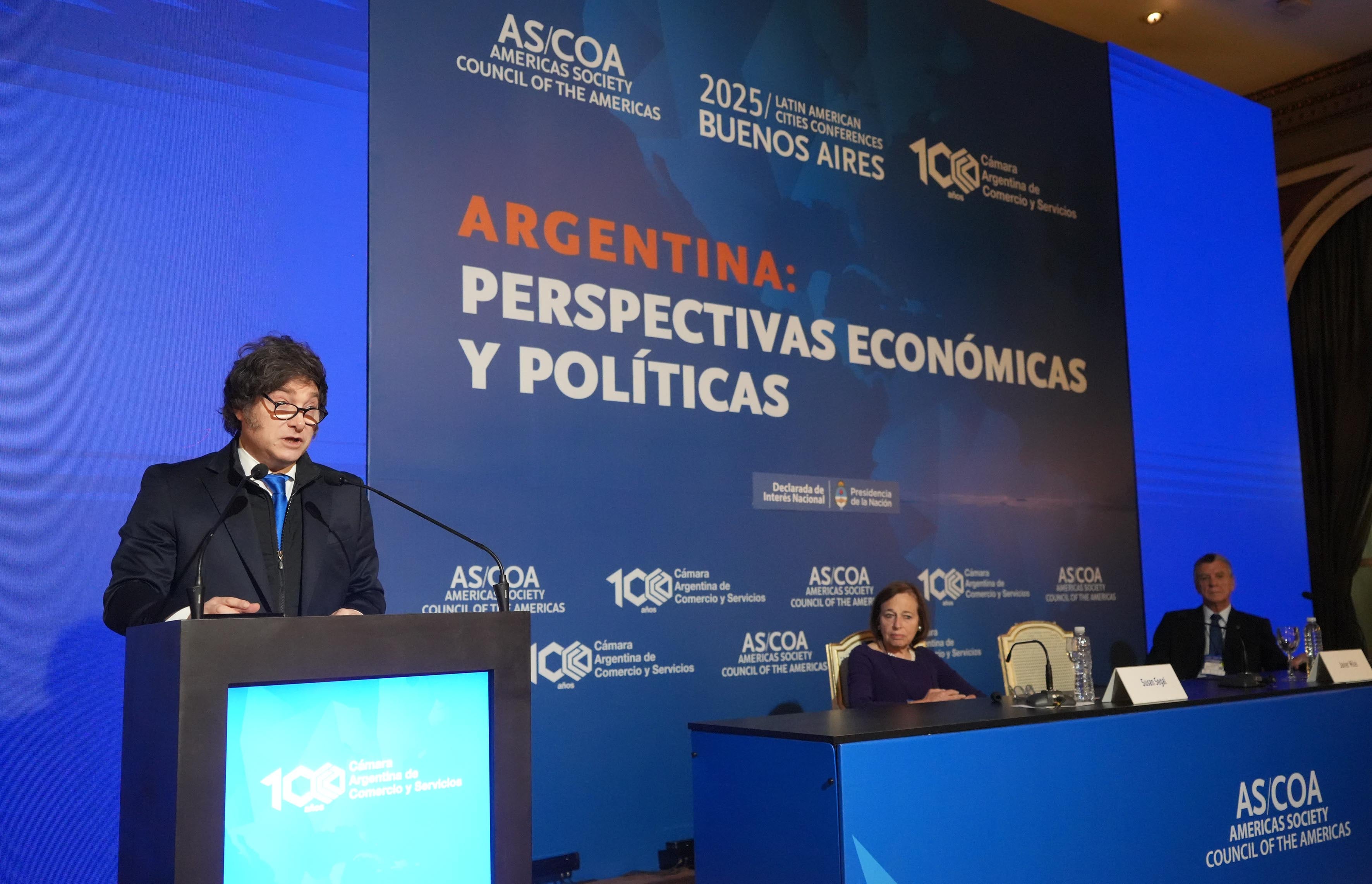 Javier Milei durante su discurso en el Hotel Alvear. 