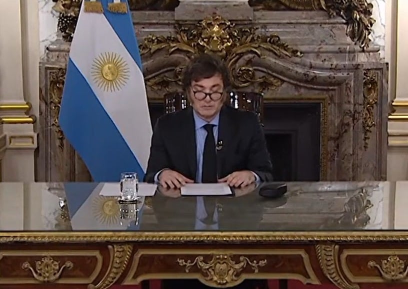 Javier Milei durante la cadena nacional.