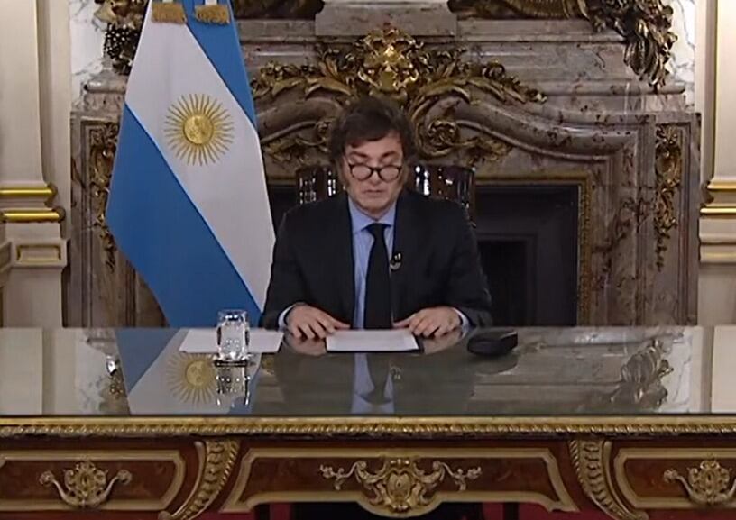 Javier Milei durante la cadena nacional.