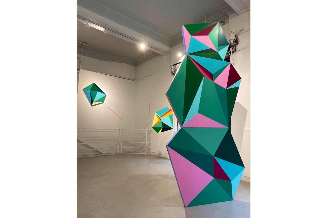 Vista parcial de la muestra de C. Ivanchevich. Abajo: Parte de la instalación de Cecilia Ivanchevich en el subsuelo de la galería.