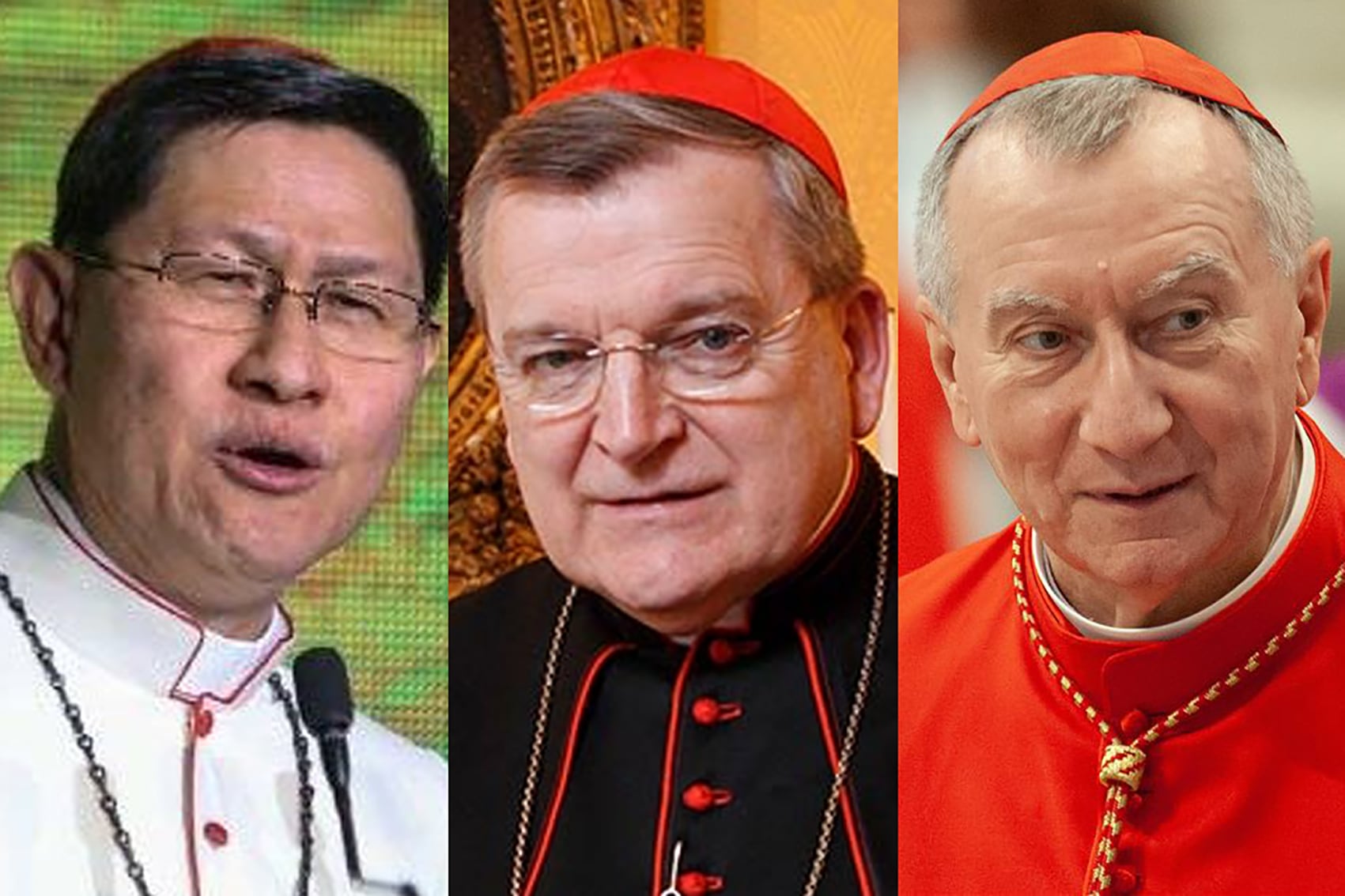 Los cardenales Tagle, Burke y Parolin.