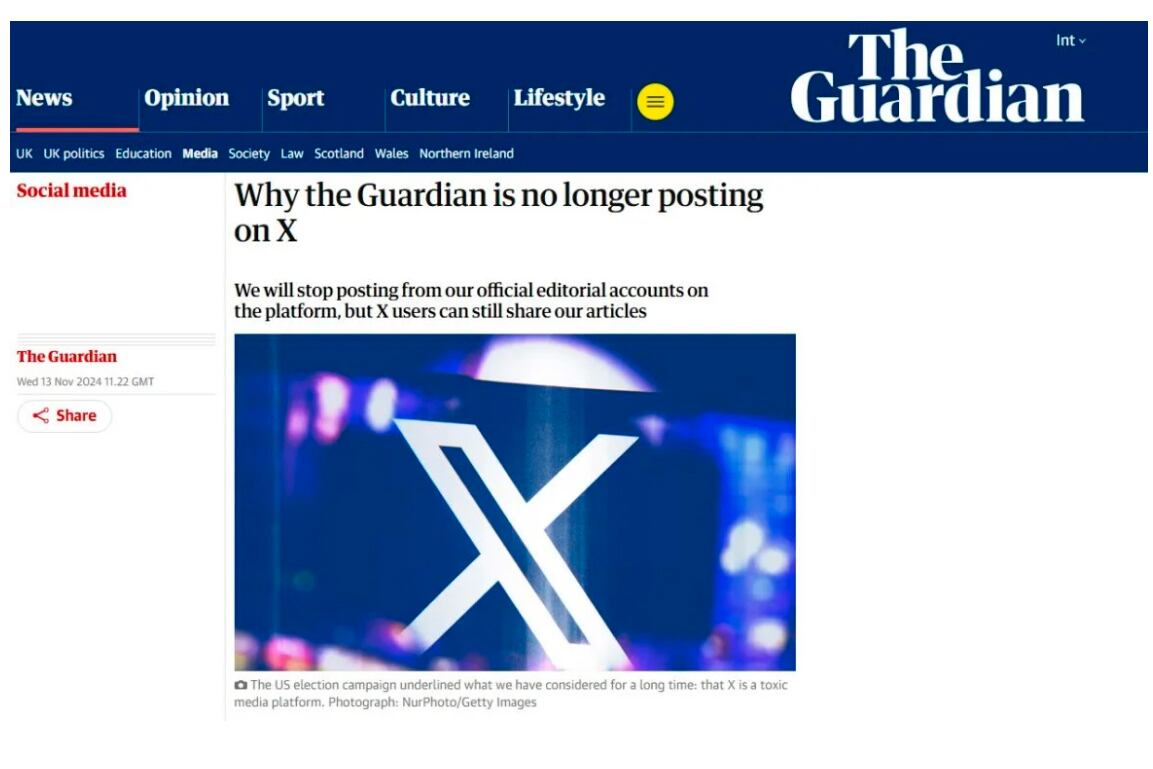 The Guardian cerró todas sus cuentas de X.