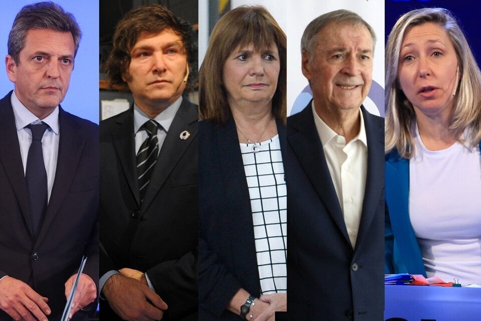 Sergio Massa, Javier Milei, Patricia Bullrich, Juan Schiaretti y Myriam Bregman
