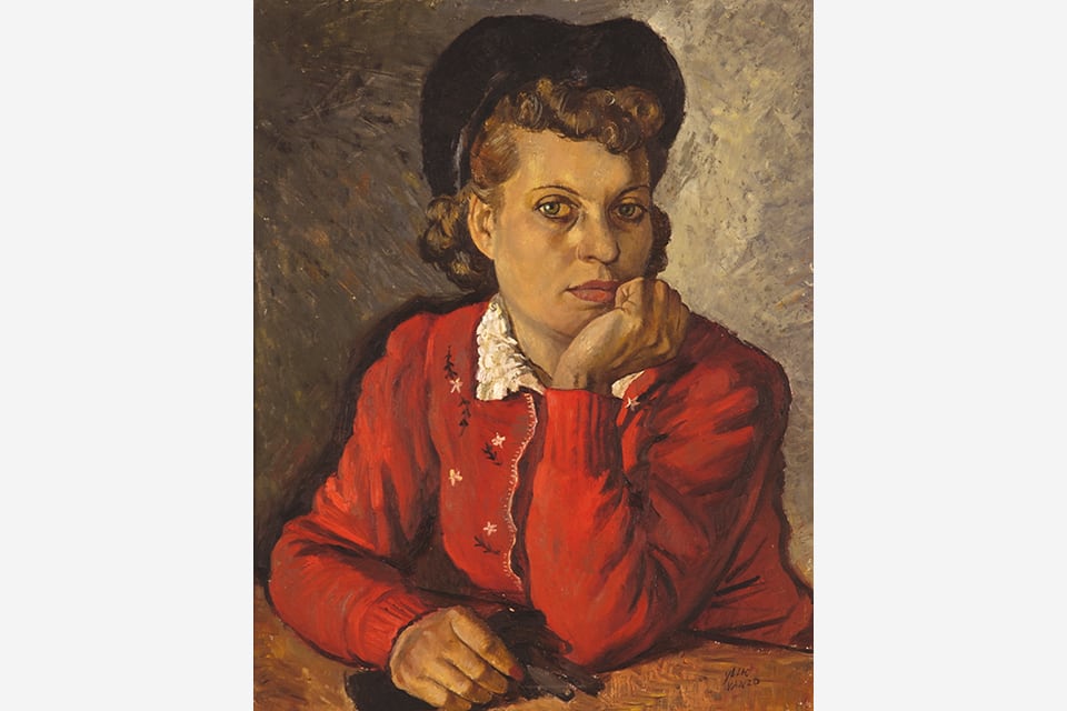 "El saco rojo", retrato que Julio Vanzo hizo de Rosa Wernicke en 1943 y que pertenece a la colección del Museo Castagnino.
