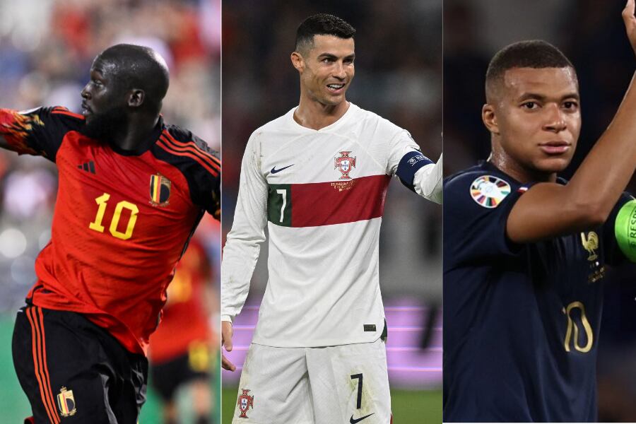 Romelu Lukaku, Cristiano Ronaldo y Kylian Mbappé.