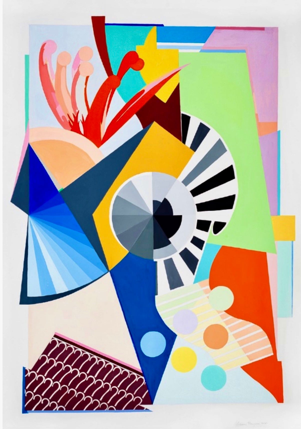 Pintura de Liliana Fleurquin de la serie "Kimono", 2024; 100 x 70 cm. Abajo: Otra obra de la serie "Kimono", de Fleurquin.