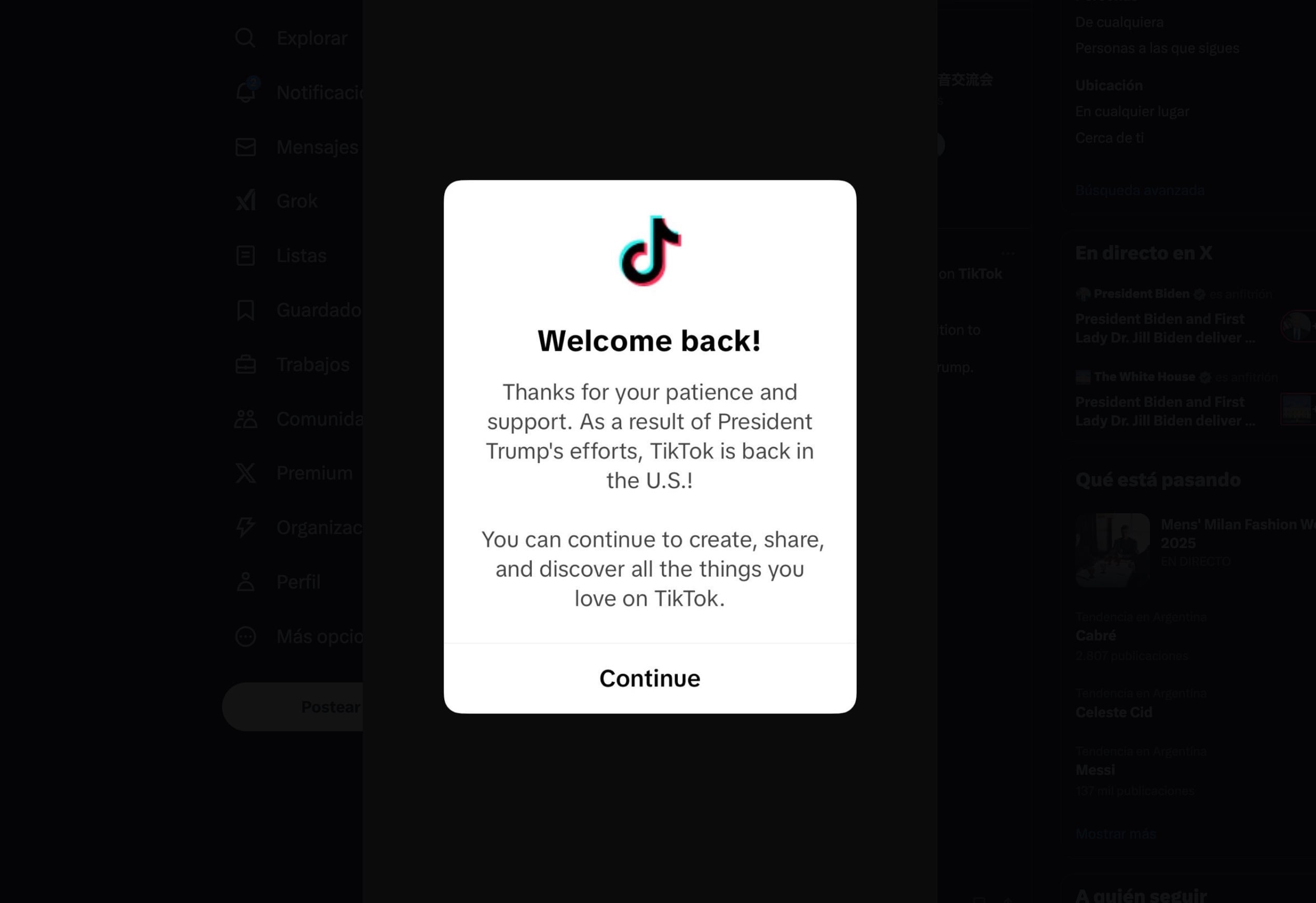 La decisión de TikTok se aplicó aproximadamente una hora y media antes de la entrada en vigor de la ley