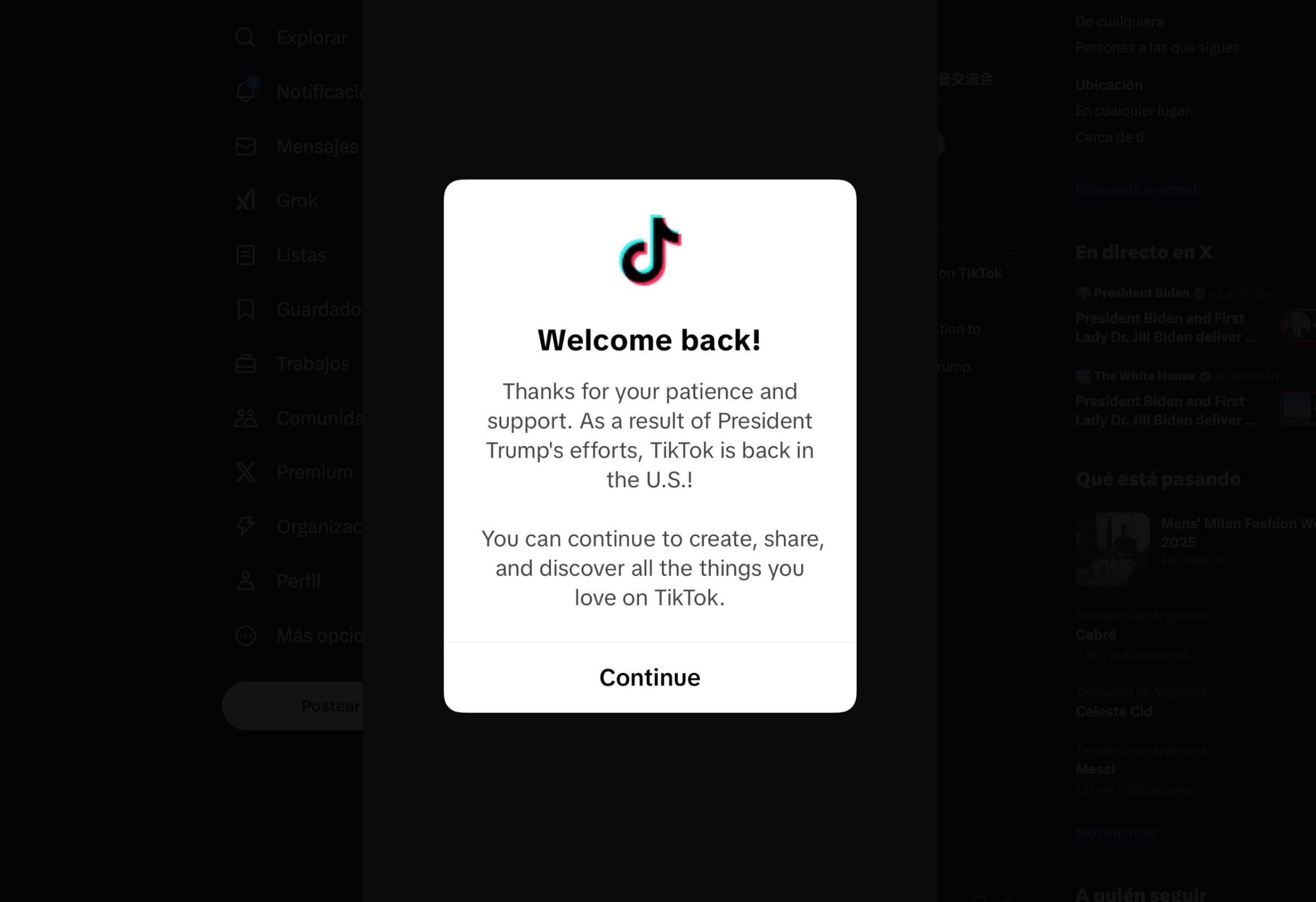 La decisión de TikTok se aplicó aproximadamente una hora y media antes de la entrada en vigor de la ley