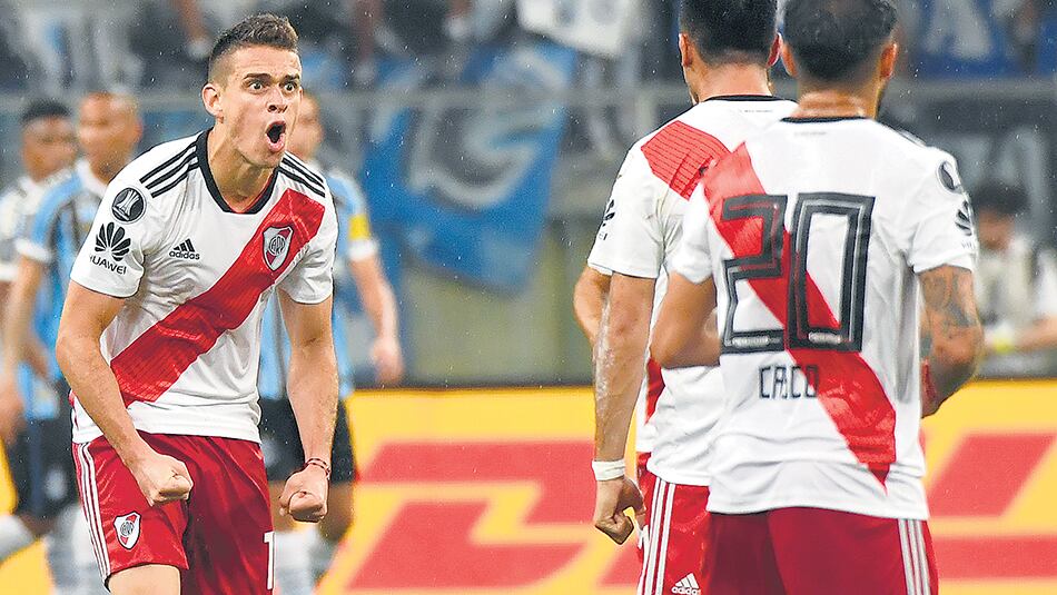 Borré celebra su gol de cabeza, el que le devolvió la esperanza a River para poder revertir el resultado.