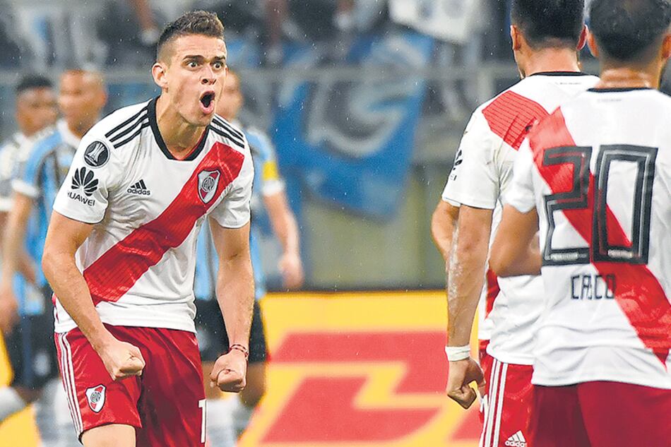 Borré celebra su gol de cabeza, el que le devolvió la esperanza a River para poder revertir el resultado.