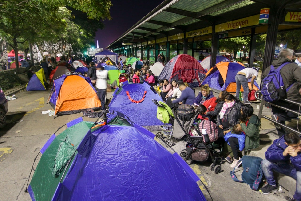 El acampe en la 9 de Julio.