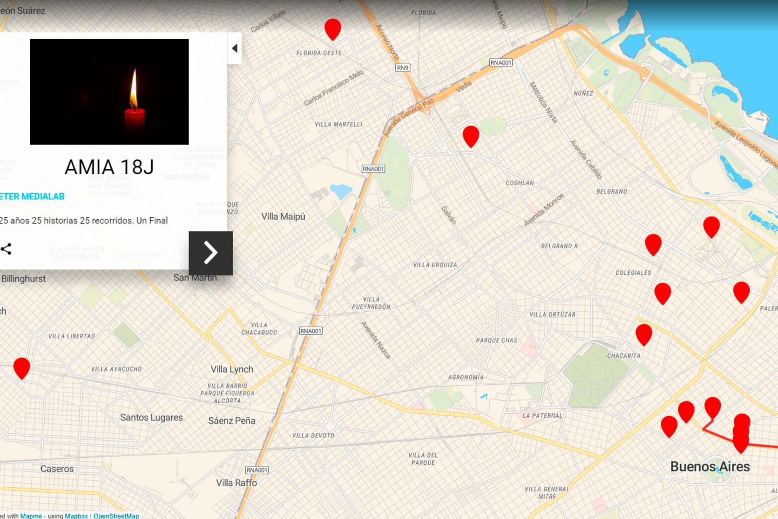 El mapa interactivo desarrollado por Eter Media Lab.