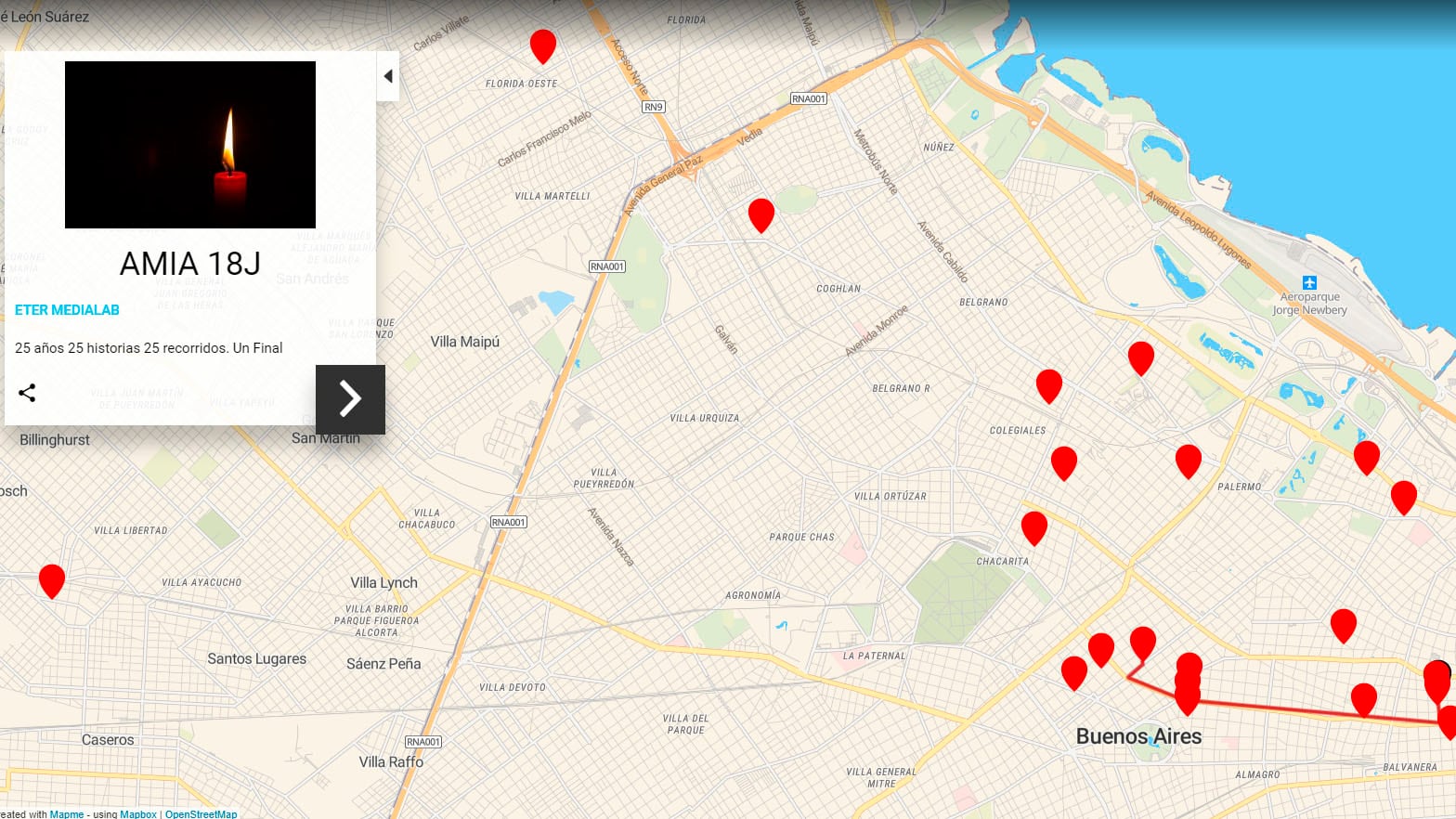 El mapa interactivo desarrollado por Eter Media Lab.