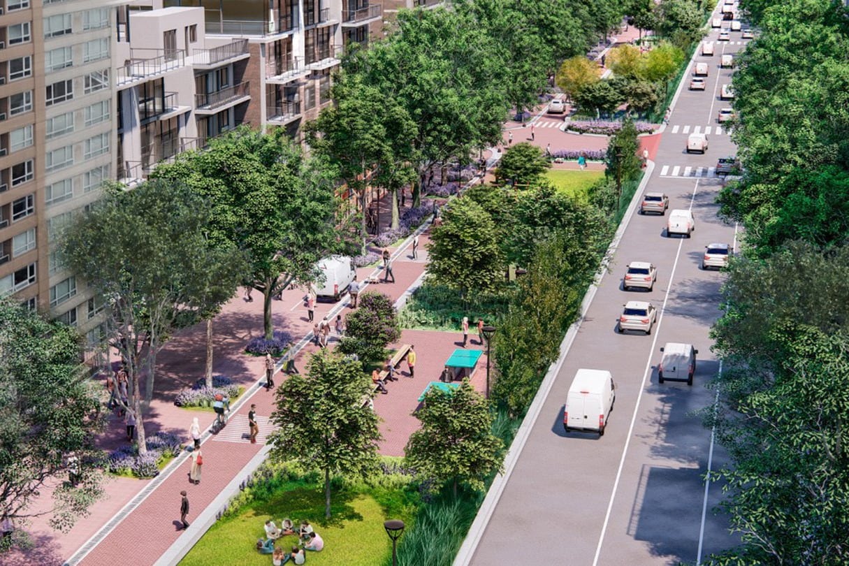 Una imágen de cómo quedará el parque líneal de Caballito en Honorio Pueyrredón.