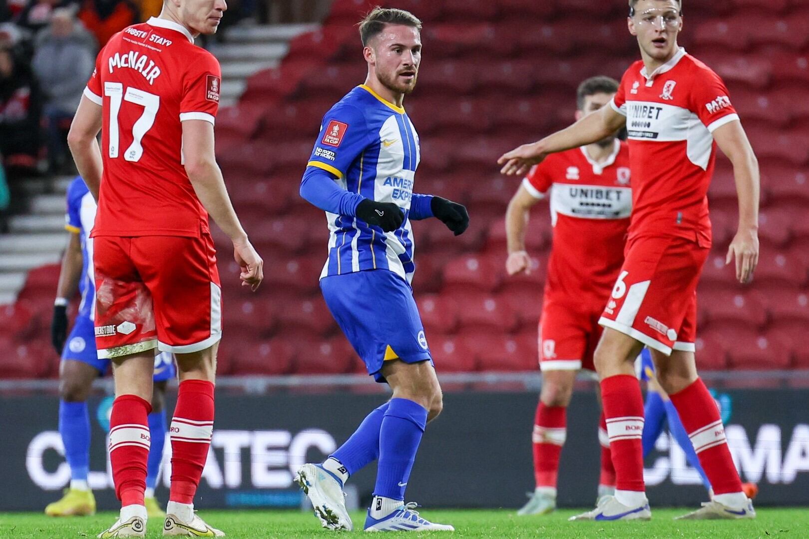 Alexis Mac Allister en la goleada 5 a 1 de Brighton a Middlesbrough. Imagen: @OfficialBHAFC.