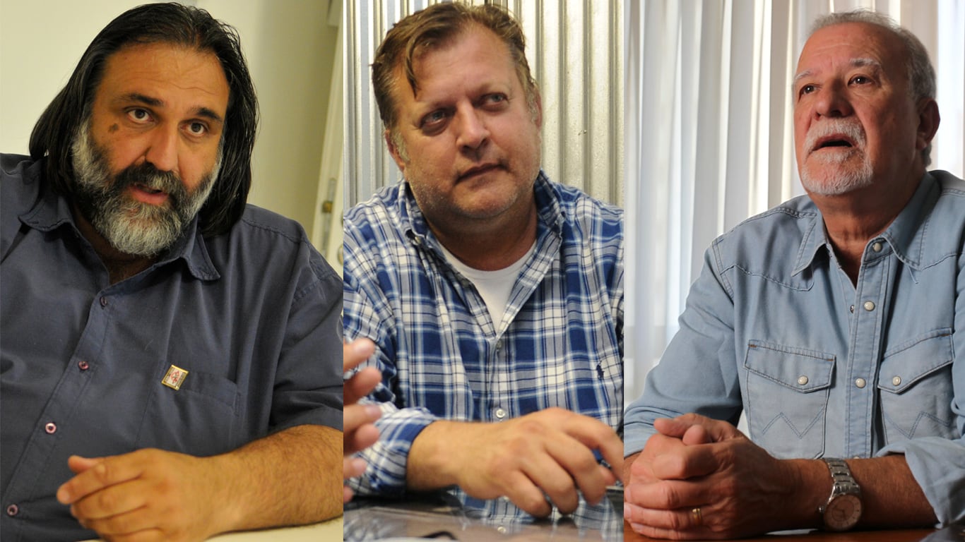 Roberto Baradel (Suteba), Pablo Biró (Pilotos) y Omar Plaini (Canillitas).