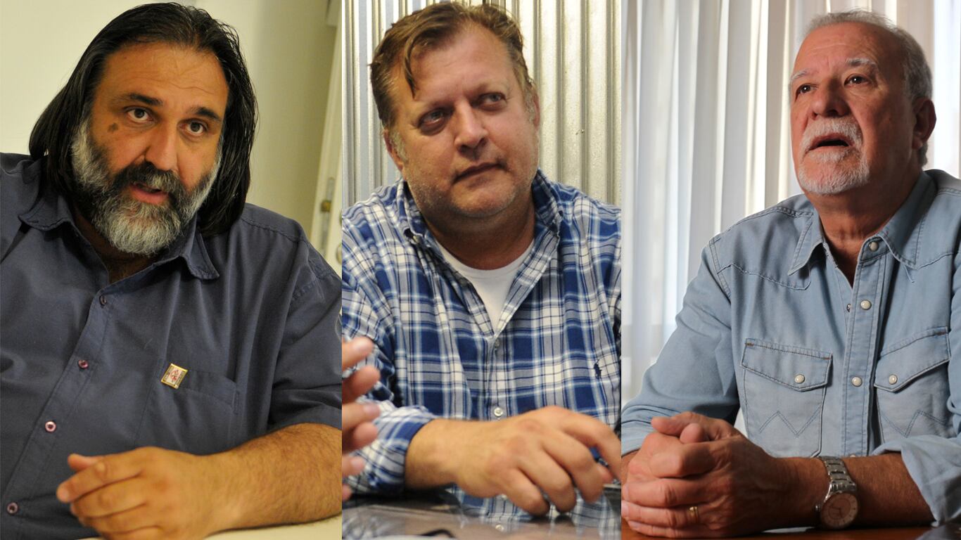 Roberto Baradel (Suteba), Pablo Biró (Pilotos) y Omar Plaini (Canillitas).