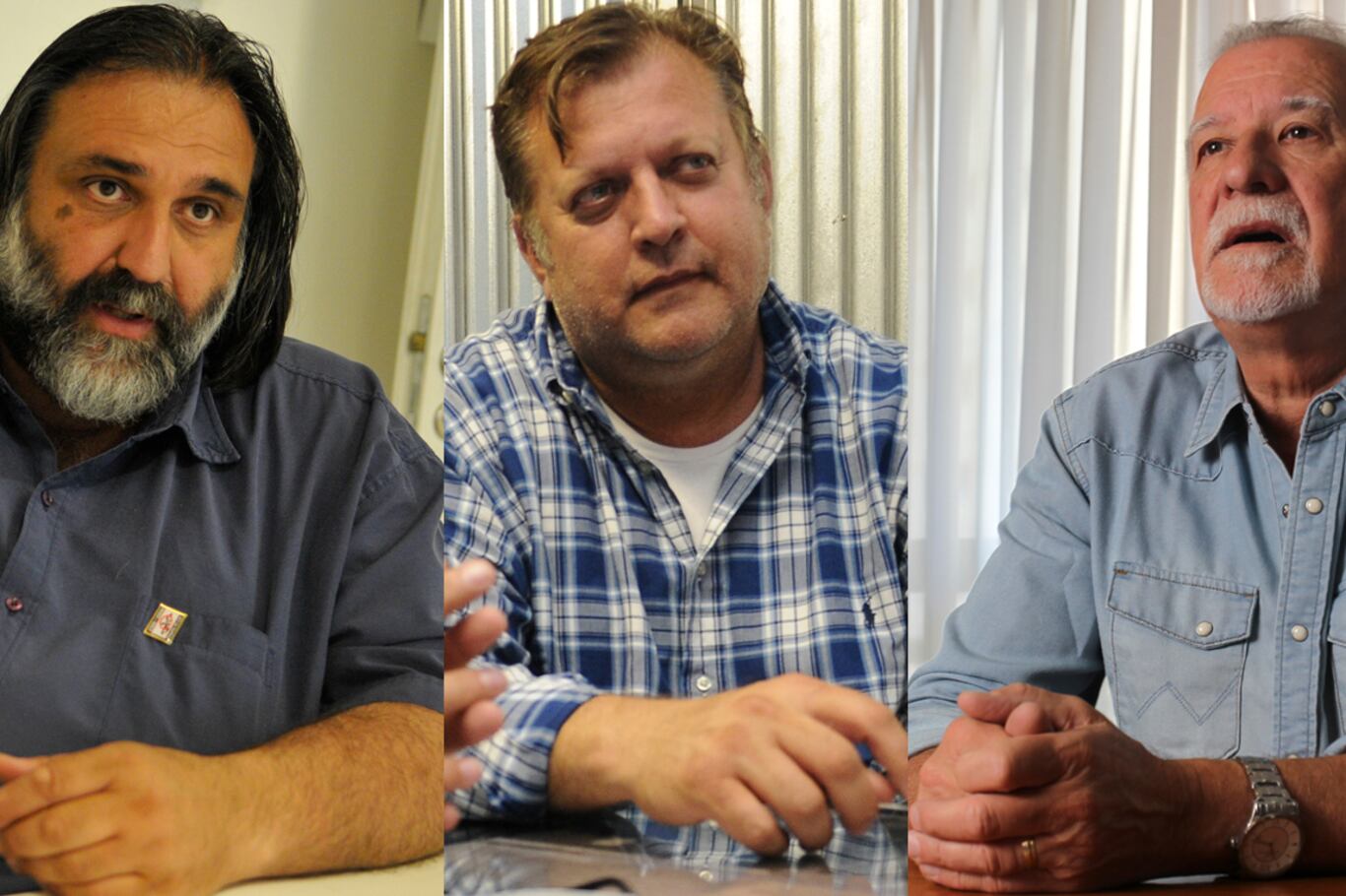 Roberto Baradel (Suteba), Pablo Biró (Pilotos) y Omar Plaini (Canillitas).