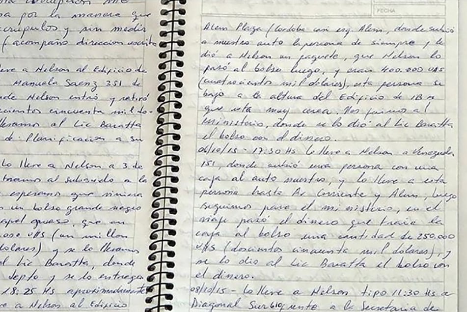 Detalle de los cuadernos del exchofer de Planificación Oscar Centeno.