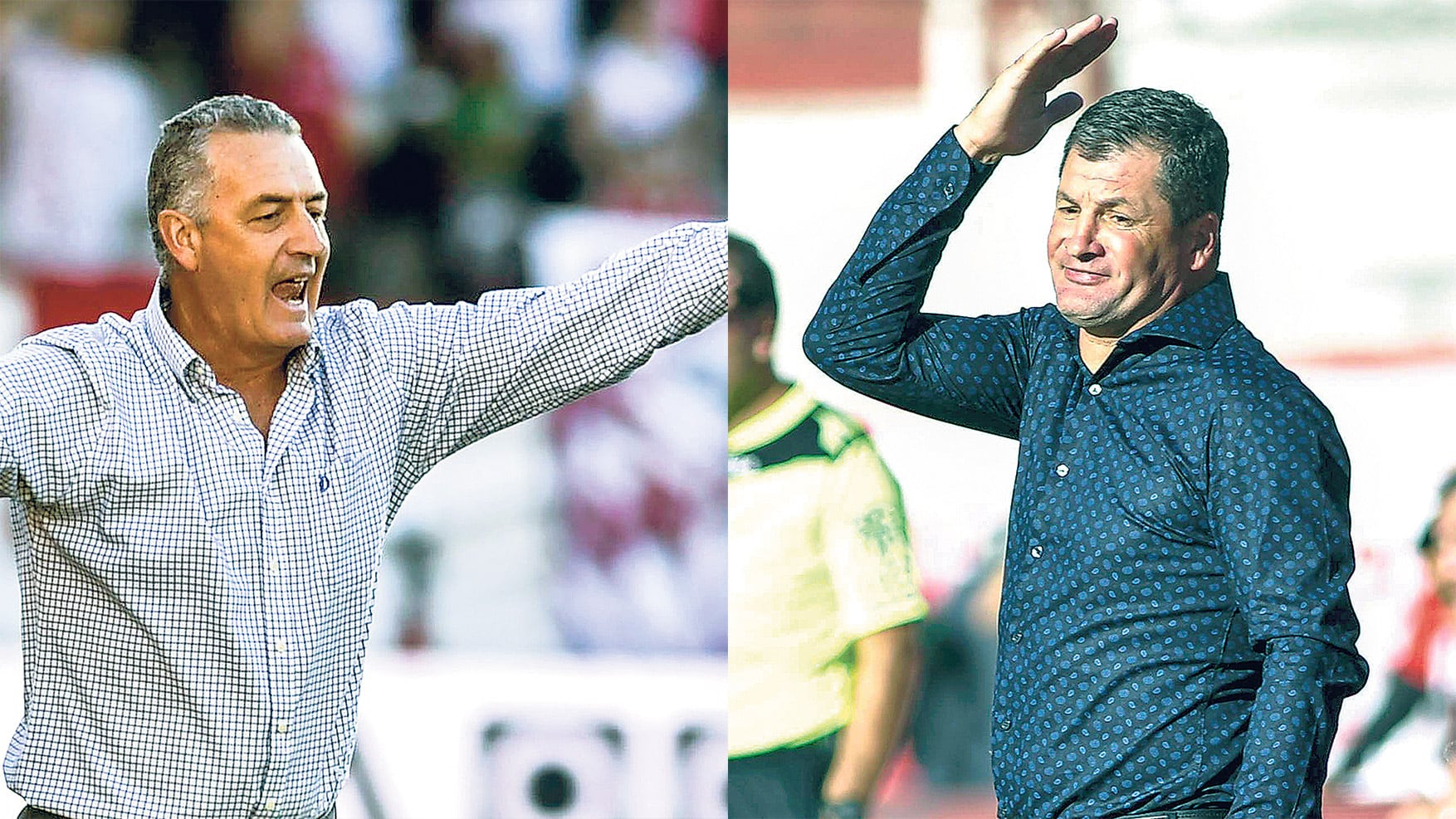Gustavo Alfaro, DT de Huracán. Claudio Biaggio, DT de San Lorenzo.