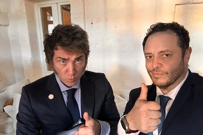 Javier Milei, presidente de la Nación, y su asesor estrella en temas nucleares, Demian Reidel