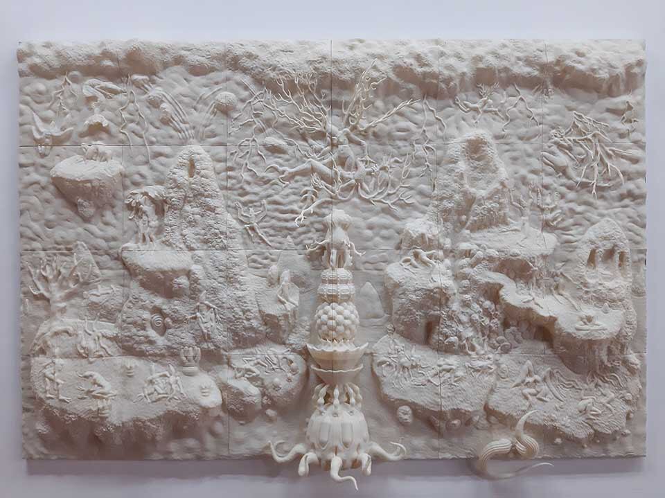 Trinidad Metz Brea: Lupina, mural impreso en 3D en bioplástico, Premio Adquisición 2022.