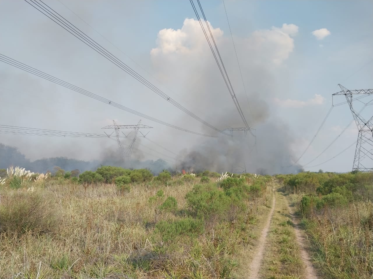 El gobierno difundió las fotos del incendio en los pastizales de General Rodríguez.