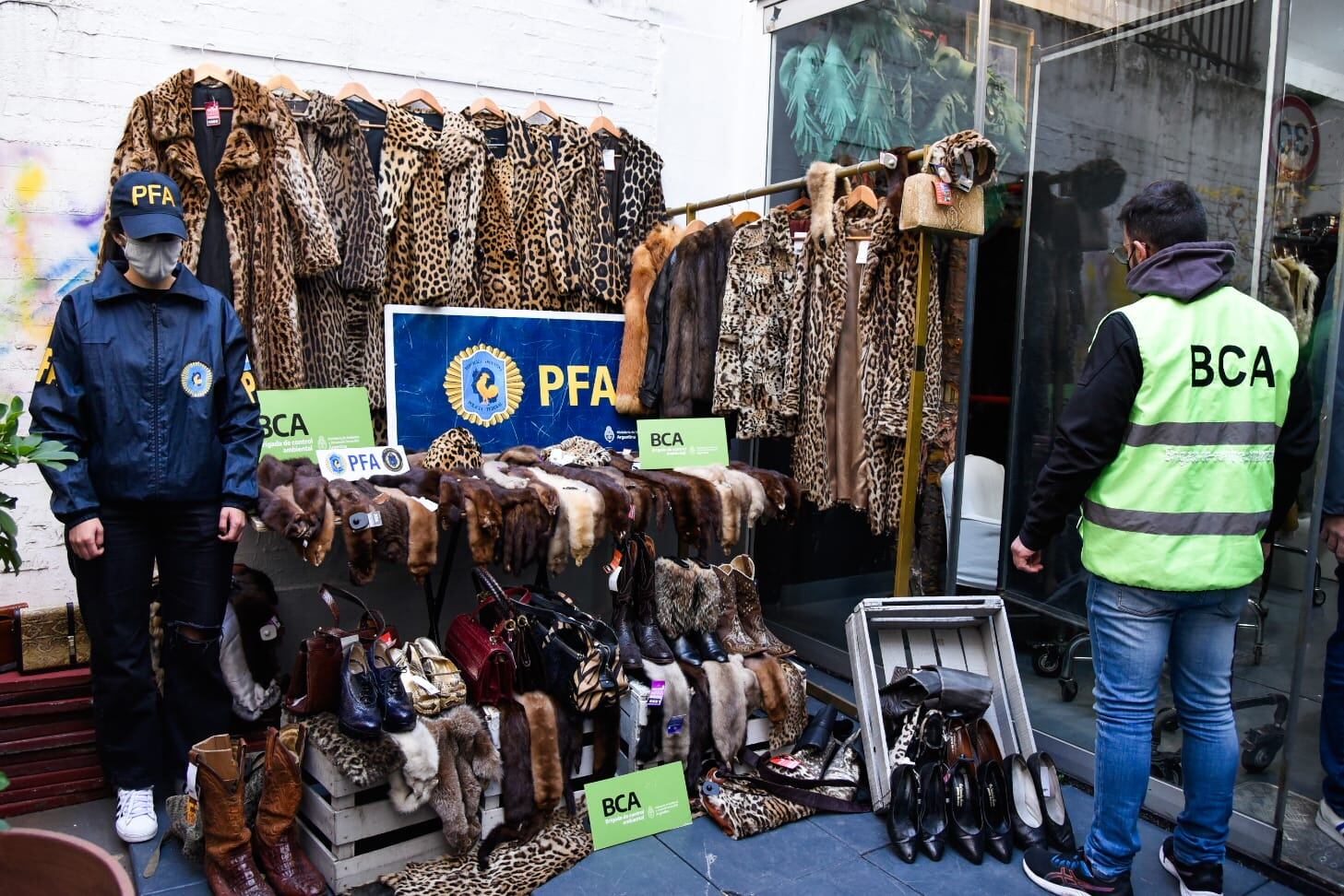 En el lugar se hallaron carteras y botas elaboradas a partir de cueros de yacaré, cocodrilo y pitón. Foto: Ministerio de Ambiente. 