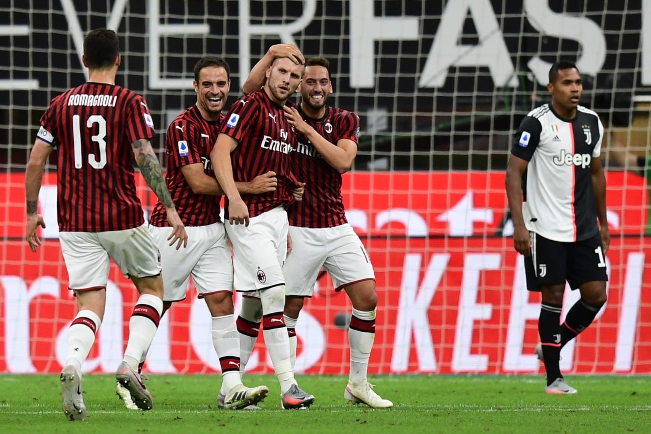 El festejo de los jugadores del Milan.