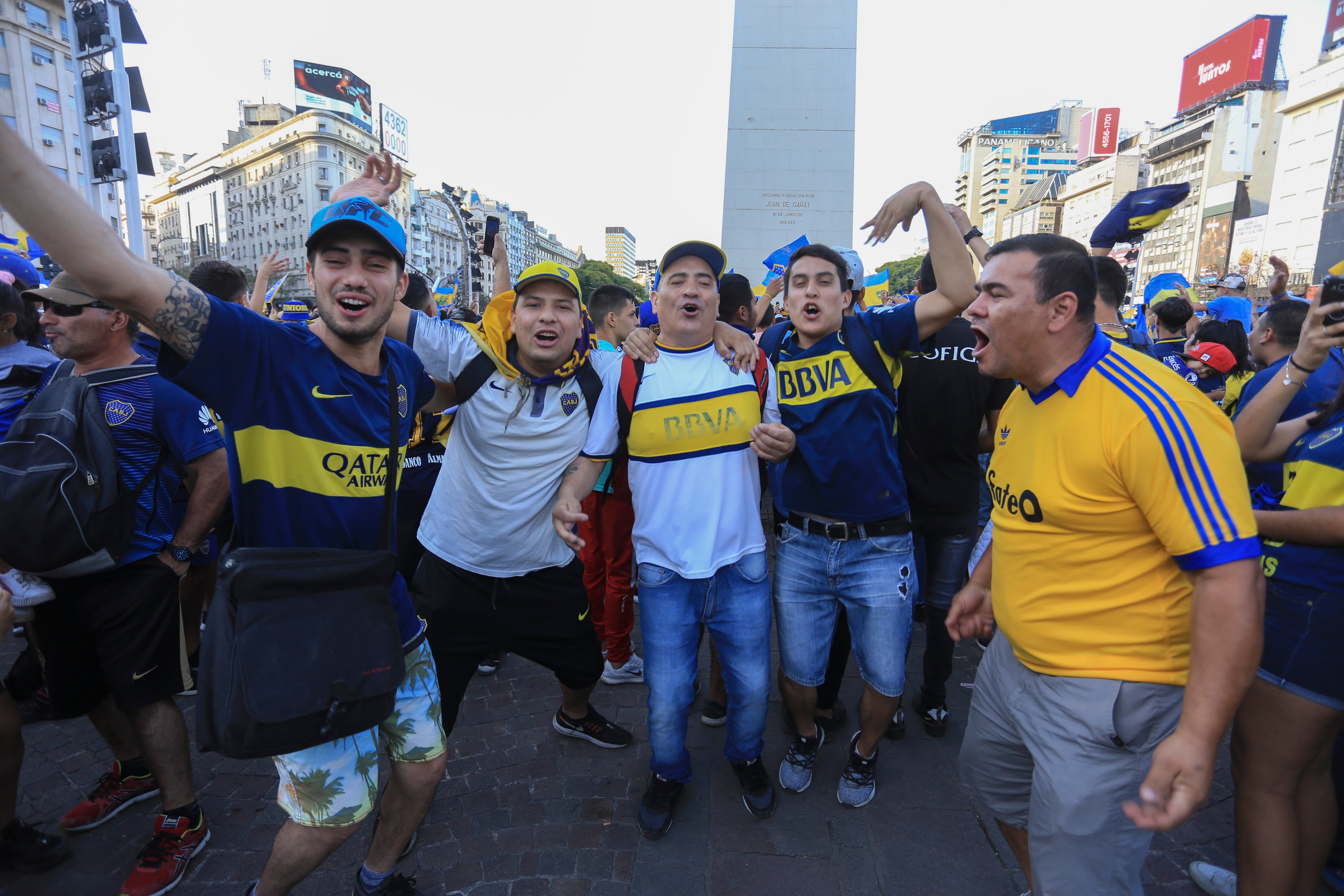 Los hinchas de Boca en el Obelisco.