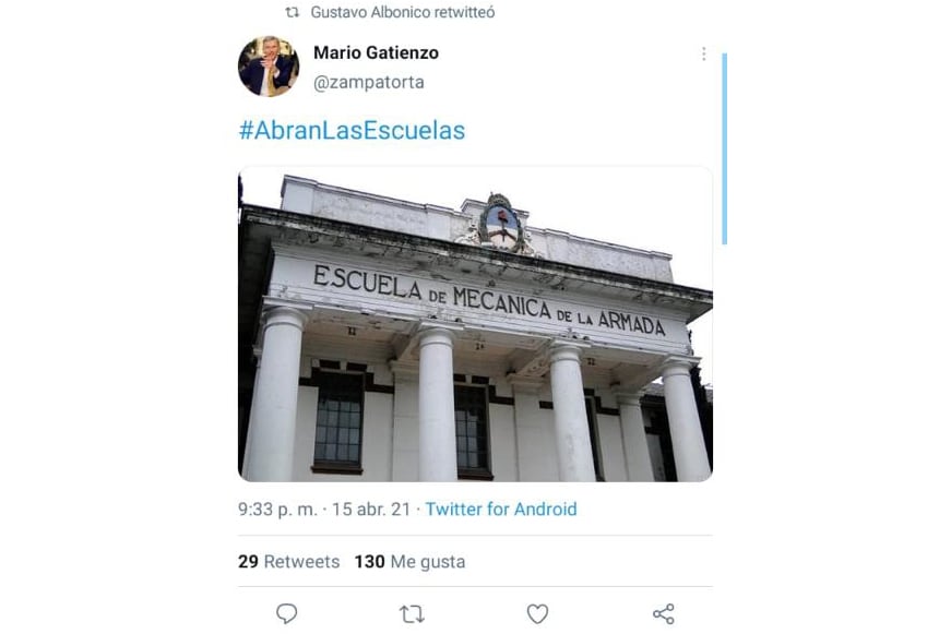 Un retuit de Gustavo Albonico.