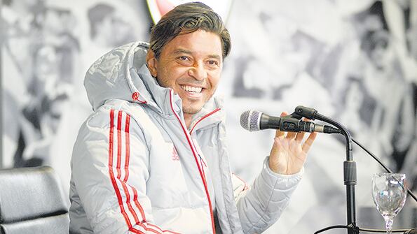 Marcelo Gallardo ayer durante la conferencia de prensa que dio en Ezeiza.