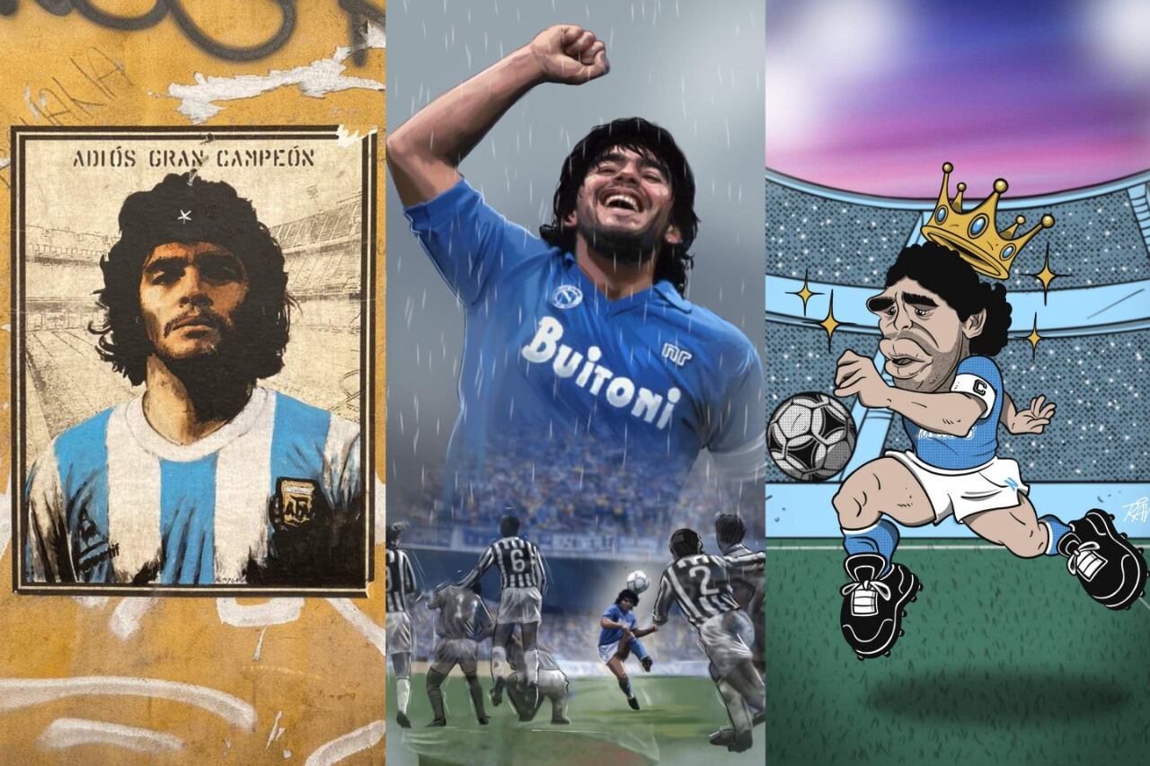 Algunos de las imágenes que compartió el Napoli para homenajear al astro