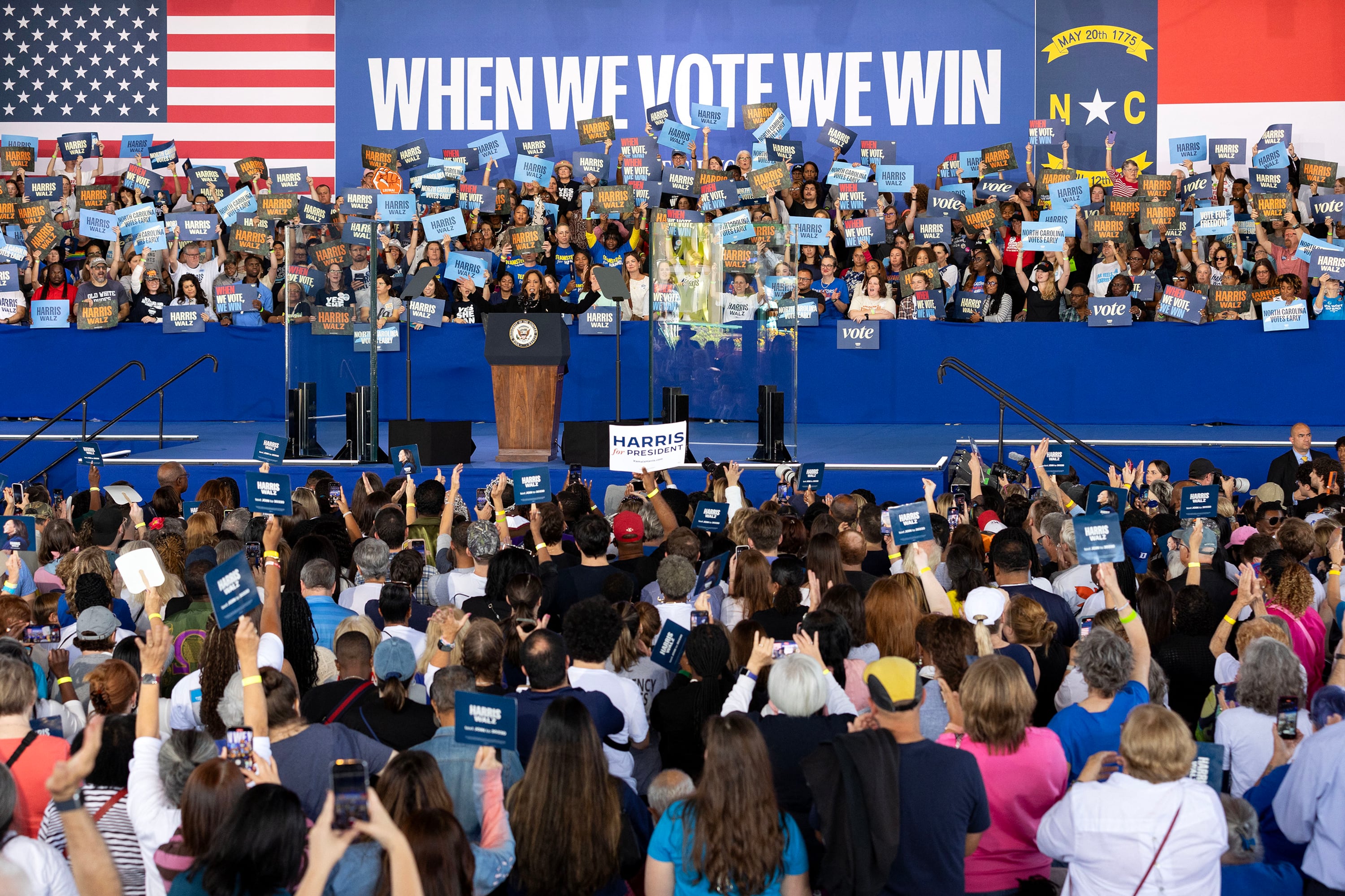 Acto de campaña de Kamala Harris en Raleigh, Carolina del Norte.