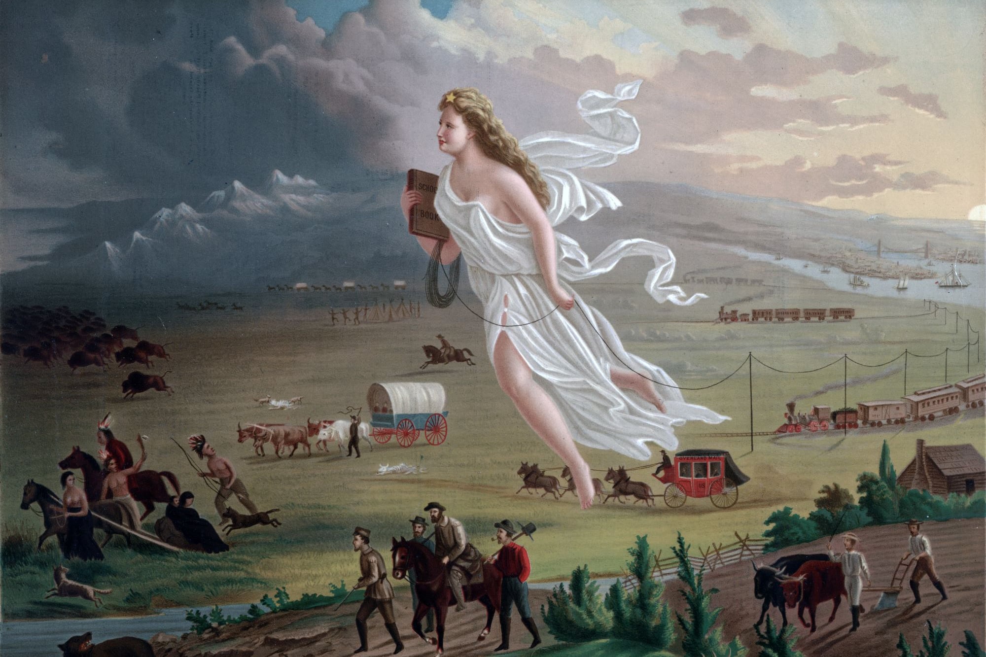 AMERICAN PROGRESS, LITOGRAFÍA CROMADA DE JOHN GAST. 1872