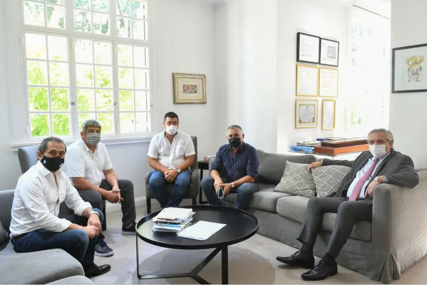 En enero, Fernández recibió a los sindicalistas Sasia, Moyano, Jerónimo y Manrique en Casa Rosada.
