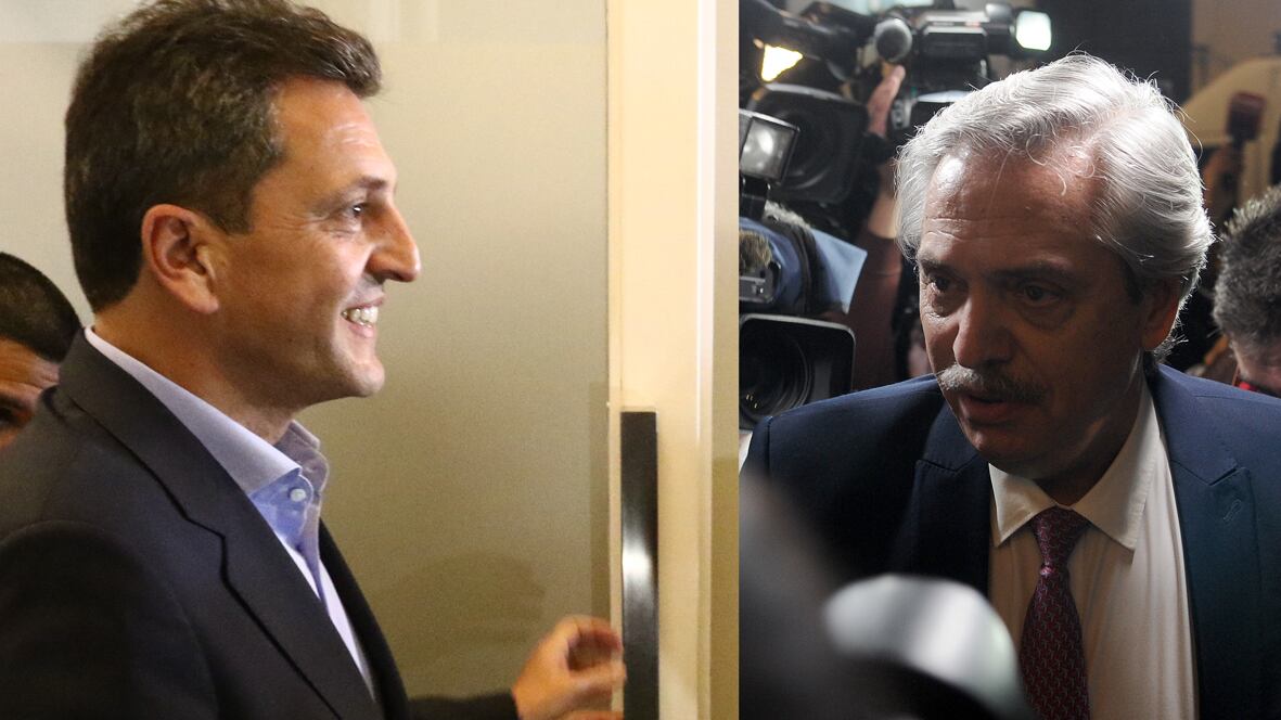 Sergio Massa y Alberto Fernández, en la puerta de la oficina donde se reunieron.