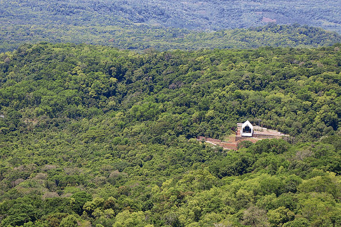 Un manto verde cubre todo el paisaje visto desde lo alto en la Cruz de la Selva de Santa Ana.