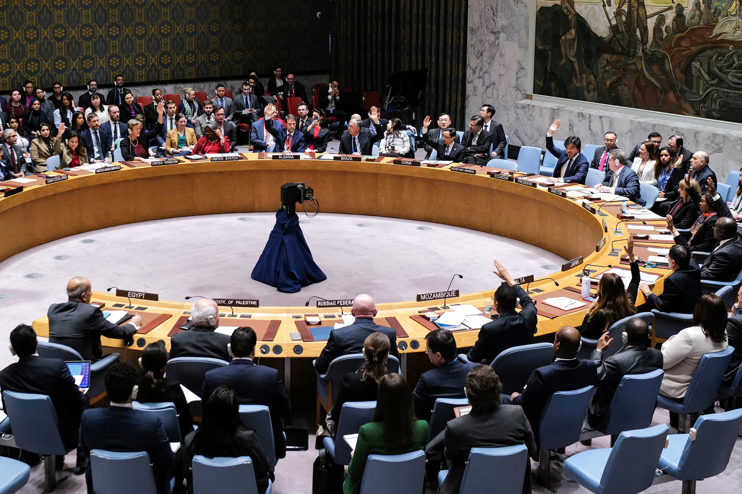 El Consejo de Seguridad de la ONU en plena votación.