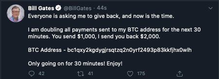 Así se vio la cuenta autenticada de Bill Gates tras el hackeo de hoy. 