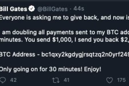 Así se vio la cuenta autenticada de Bill Gates tras el hackeo de hoy.