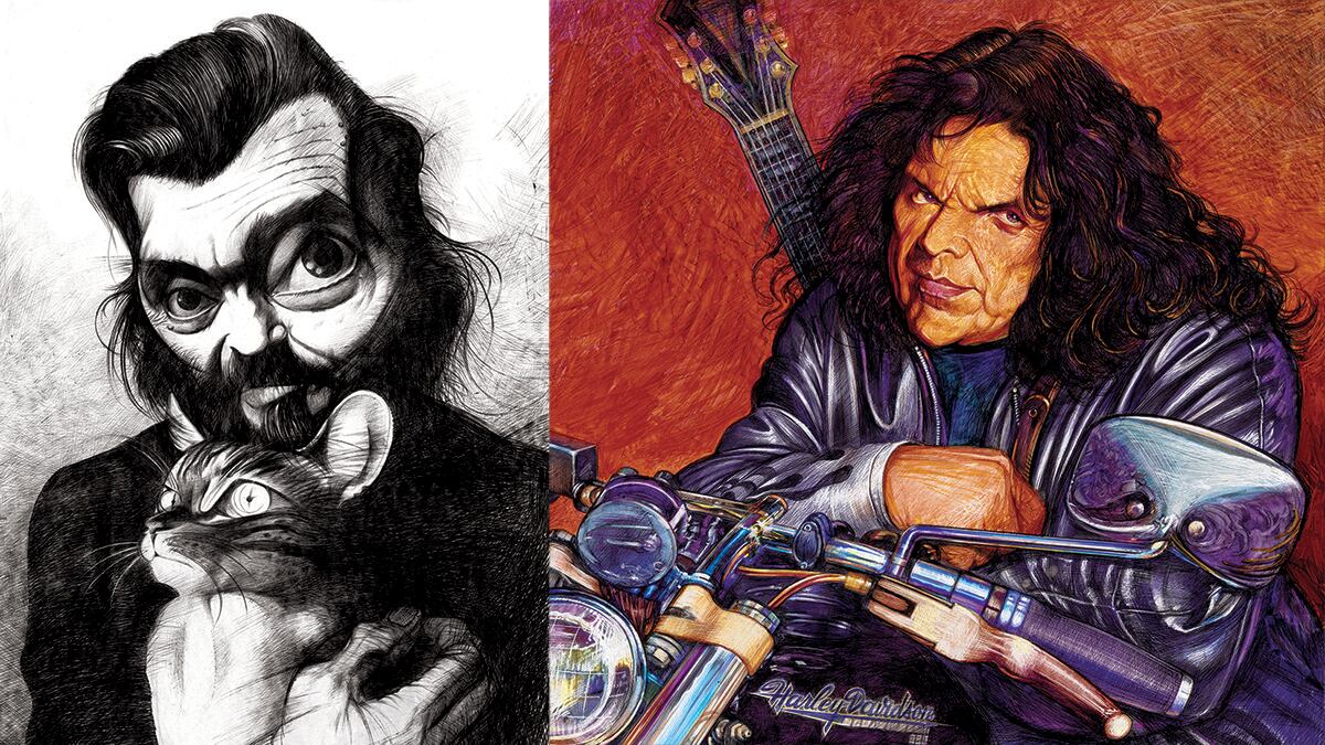 Cortázar y Pappo según el trazo inconfundible de Andrés Cascioli.