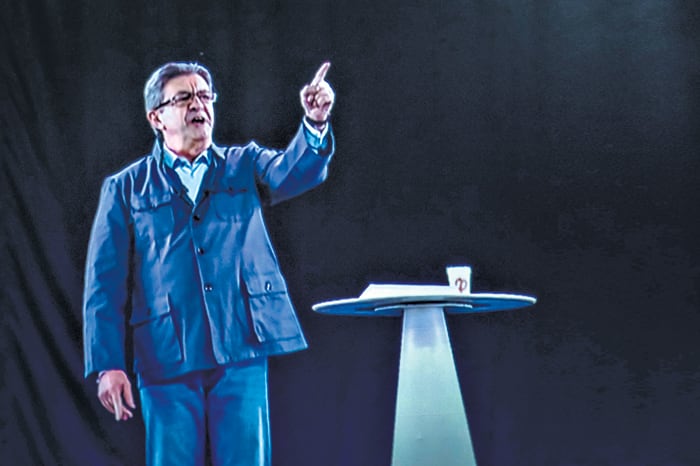 Mélenchon, candidato de Francia Insumisa, durante un acto de campaña en Montpellier.